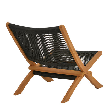Καρέκλα Seeal Πτυσσόμενη Teak Ξύλο και Σχοινί σε Μαύρη Απόχρωση 61x76x72