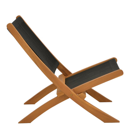 Καρέκλα Seeal Πτυσσόμενη Teak Ξύλο και Σχοινί σε Μαύρη Απόχρωση 61x76x72