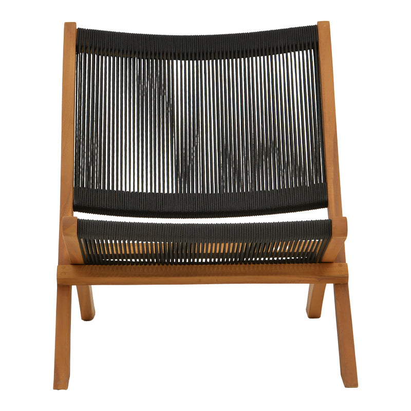 Καρέκλα Seeal Πτυσσόμενη Teak Ξύλο και Σχοινί σε Μαύρη Απόχρωση 61x76x72