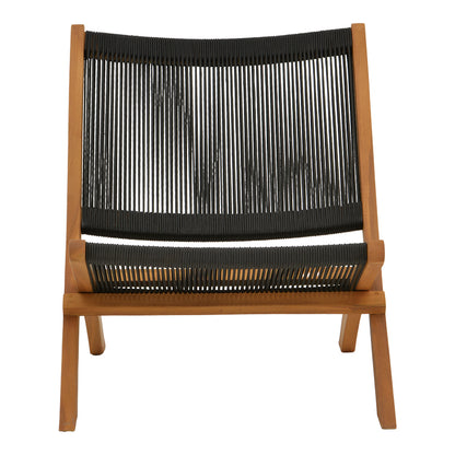 Καρέκλα Seeal Πτυσσόμενη Teak Ξύλο και Σχοινί σε Μαύρη Απόχρωση 61x76x72