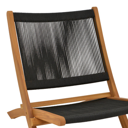 Καρέκλα Seeal Πτυσσόμενη Teak Ξύλο και Σχοινί σε Μαύρη Απόχρωση 61x76x72