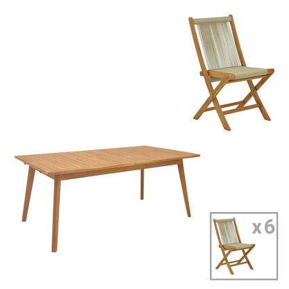 Τραπεζαρία 7 Τεμ Banou-Pino Teak Ξύλο σε Φυσική Απόχρωση 180/240x100x75