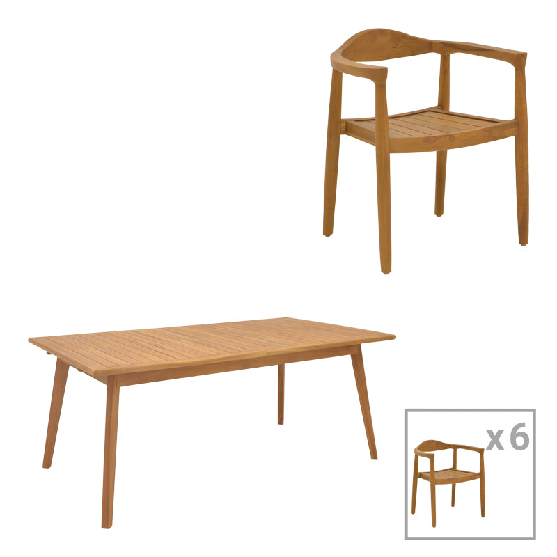 Τραπεζαρία 7 Τεμ Ganny-Pino Teak Ξύλο σε Φυσική Απόχρωση 180/240x100x75