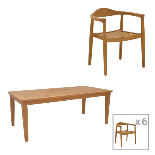 Τραπεζαρία Σετ 7 Τεμ Ganny-Mady Teak Ξύλο σε Φυσική Απόχρωση 200x100x75
