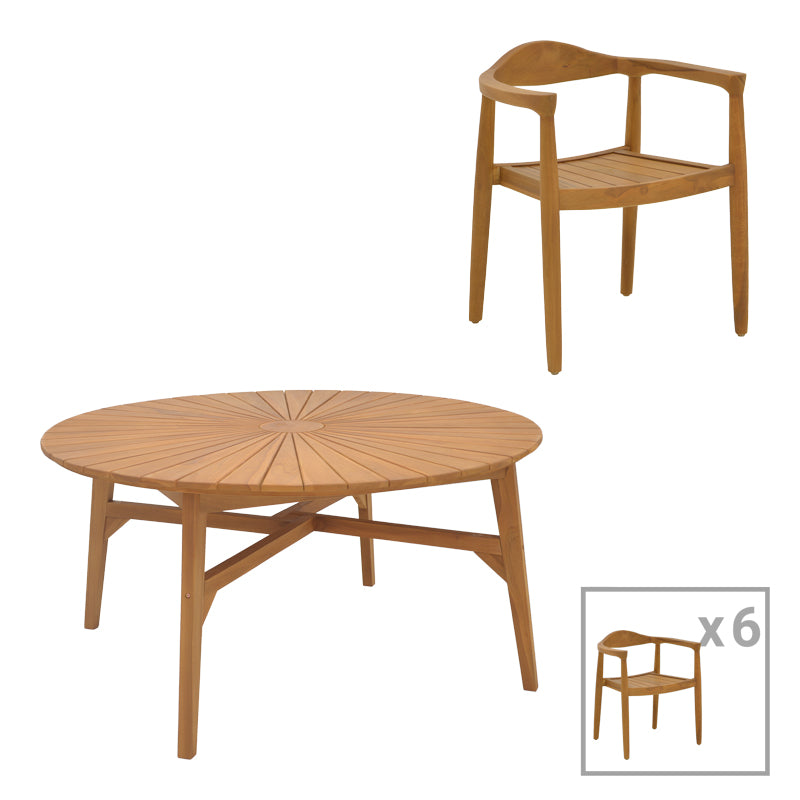 Τραπεζαρία 7 Τεμ Ganny-Colen Teak Ξύλο σε Φυσική Απόχρωση Φ150x75