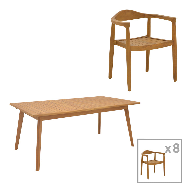 Τραπεζαρία 9 Τεμ Ganny-Pino Teak Ξύλο σε Φυσική Απόχρωση 180/240x100x75