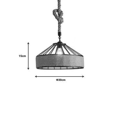 Φωτιστικό Οροφής Pormode Μαύρο Μέταλλο-Φυσικό Σχοινί Φ30x15