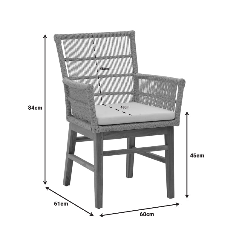 Πολυθρόνα Inca Teak Ξύλο και PE Σχοινί σε Φυσική-Μπεζ Απόχρωση με Μαξιλάρι 60x61x90