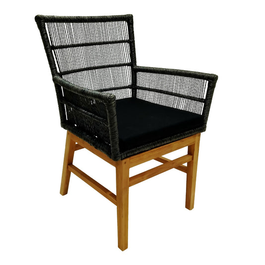Πολυθρόνα Inca Teak Ξύλο και Συνθετικό Σχοινί σε Φυσική-Μαύρη Απόχρωση με Μαξιλάρι 60x61x90