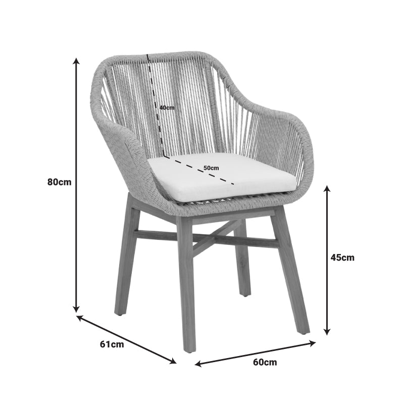 Πολυθρόνα Kalie Teak Ξύλο και Συνθετικό Σχοινί σε Φυσική-Μαύρη Απόχρωση με Μαξιλάρι 60x61x80