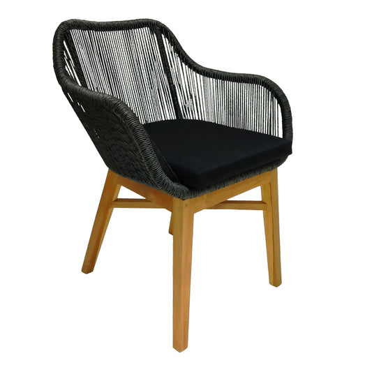 Πολυθρόνα Kalie Teak Ξύλο και Συνθετικό Σχοινί σε Φυσική-Μαύρη Απόχρωση με Μαξιλάρι 60x61x80