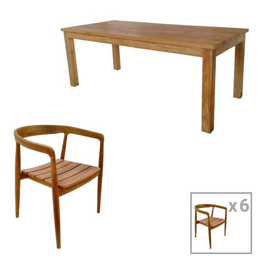 Τραπεζαρία 7 Τεμ. Noody-Wooly Teak Ξύλο σε Φυσική Απόχρωση