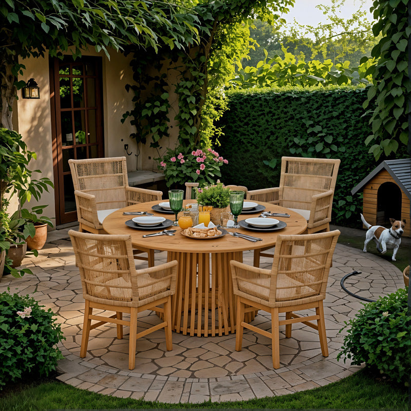 Τραπεζαρία Inca-Kenda I Σετ 5 Τεμ σε Φυσική-Μπεζ Απόχρωση Φ120x75