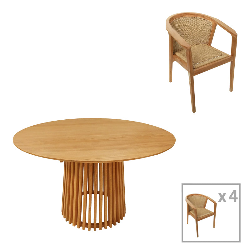 Τραπεζαρία Granny-Kenda I Σετ 5 Τεμ σε Φυσική-Μπεζ Απόχρωση Φ120x75