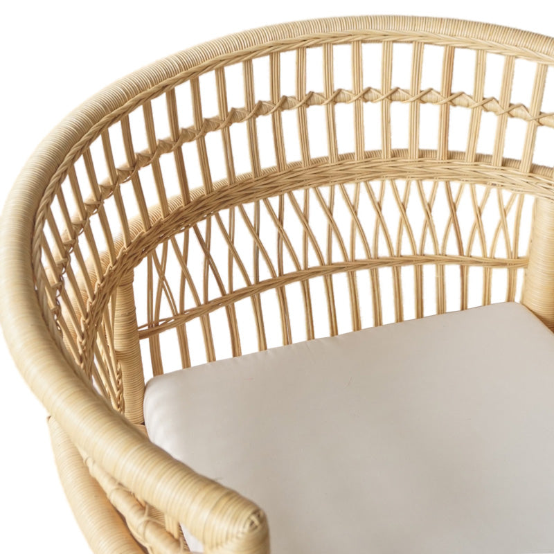 Πολυθρόνα Necorian Teak Ξύλο με PE Rattan σε Φυσική Απόχρωση και Λευκό Μαξιλάρι 80x70x87