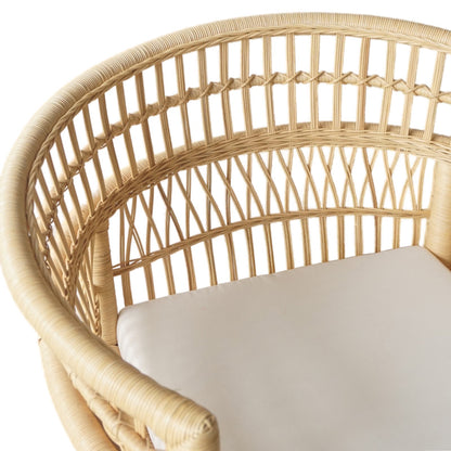 Πολυθρόνα Necorian Teak Ξύλο με PE Rattan σε Φυσική Απόχρωση και Λευκό Μαξιλάρι 80x70x87