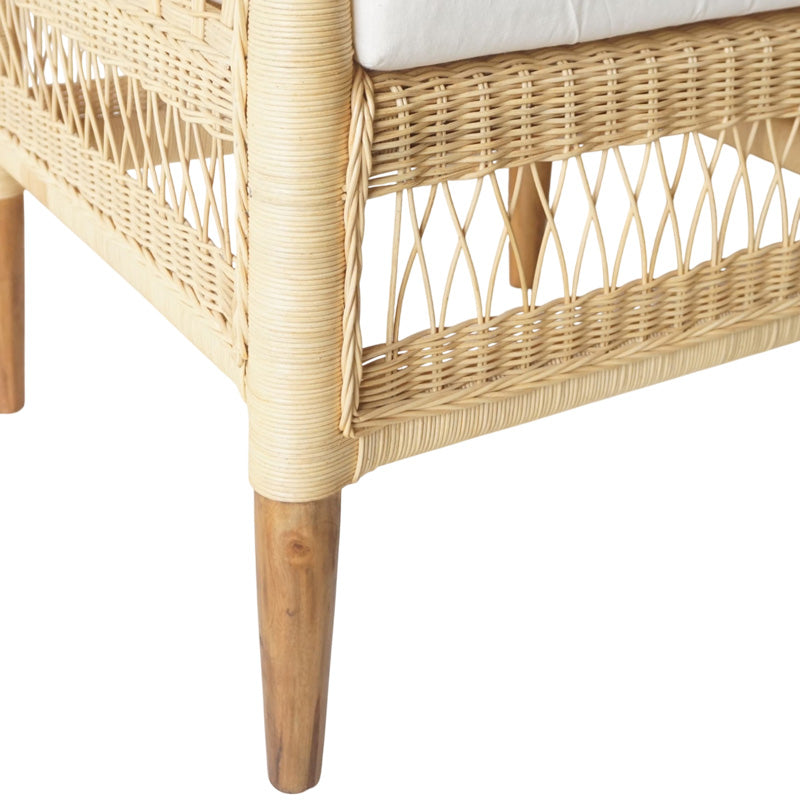 Πολυθρόνα Necorian Teak Ξύλο με PE Rattan σε Φυσική Απόχρωση και Λευκό Μαξιλάρι 80x70x87