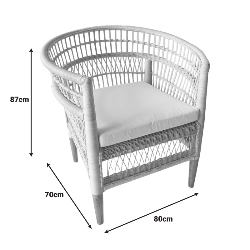 Πολυθρόνα Necorian Teak Ξύλο με PE Rattan σε Φυσική Απόχρωση και Λευκό Μαξιλάρι 80x70x87
