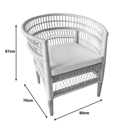 Πολυθρόνα Necorian Teak Ξύλο με PE Rattan σε Φυσική Απόχρωση και Λευκό Μαξιλάρι 80x70x87