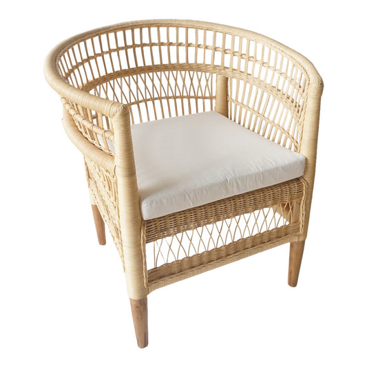 Πολυθρόνα Necorian Teak Ξύλο με PE Rattan σε Φυσική Απόχρωση και Λευκό Μαξιλάρι 80x70x87