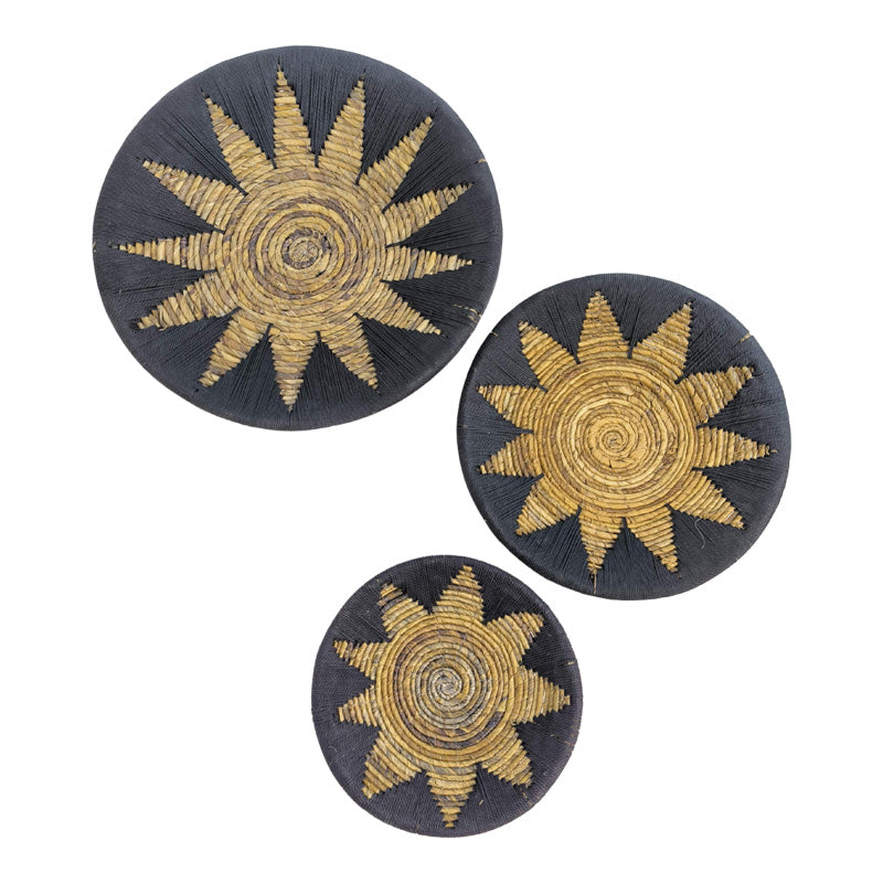 Διακοσμητικό Τοίχου Circy Σετ 3 Τεμ Ψάθα σε Μαύρη-Μπεζ Απόχρωση