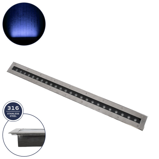 UNDERGROUND-REMVI 90194-B Χωνευτό Φωτιστικό Wall Washer Δαπέδου LED 18W 1440lm 10° DC 24V Αδιάβροχο IP68 L100 x W9 x H7.2cm Μπλε - Ανοξείδωτο Ατσάλι