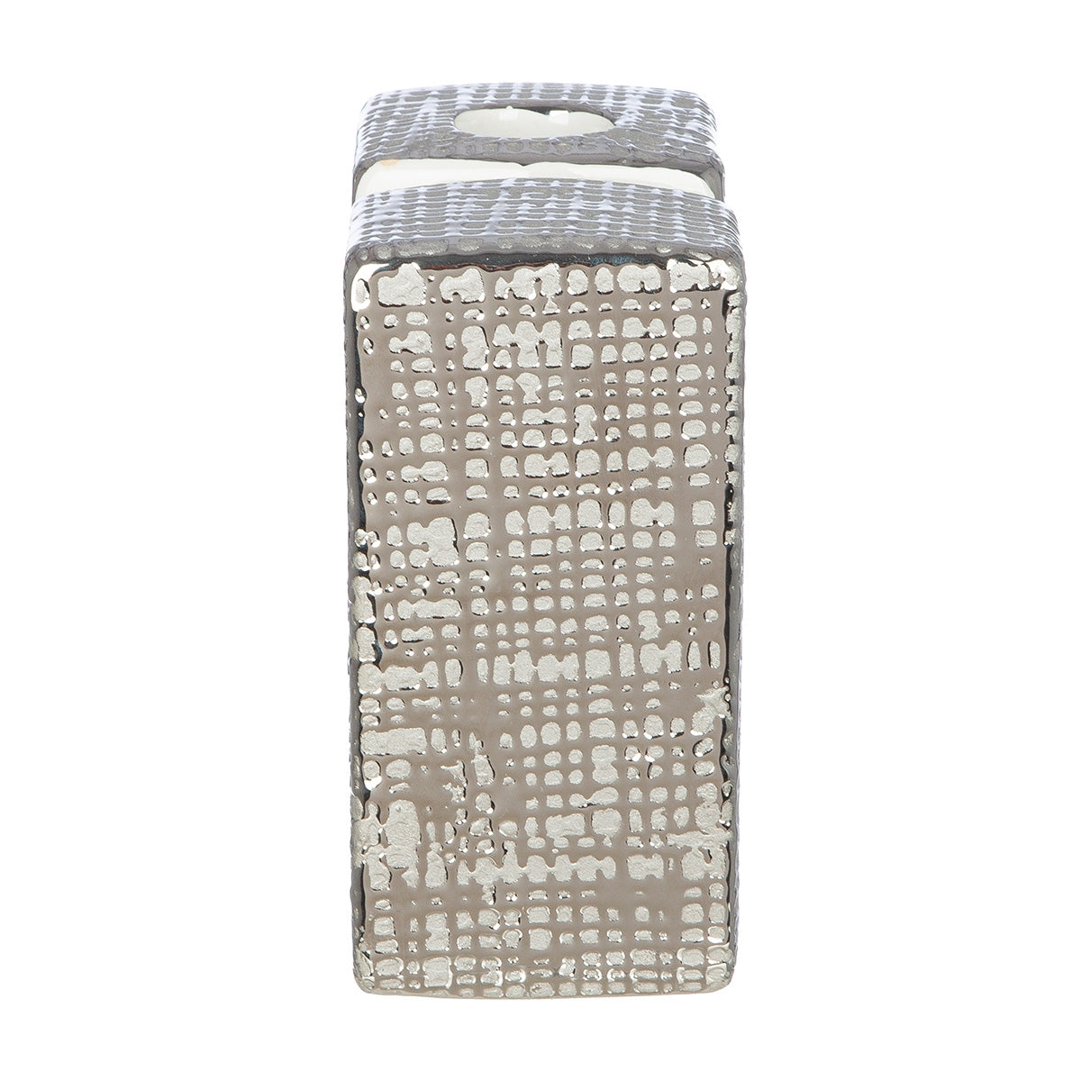 Κηροπήγιο 'Boston' Κεραμικό Ασημί/Λευκό 6x11.5x12.5