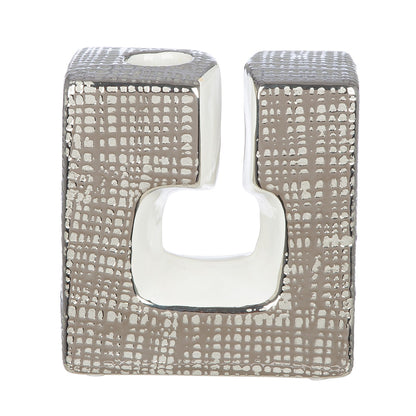 Κηροπήγιο 'Boston' Κεραμικό Ασημί/Λευκό 6x11.5x12.5