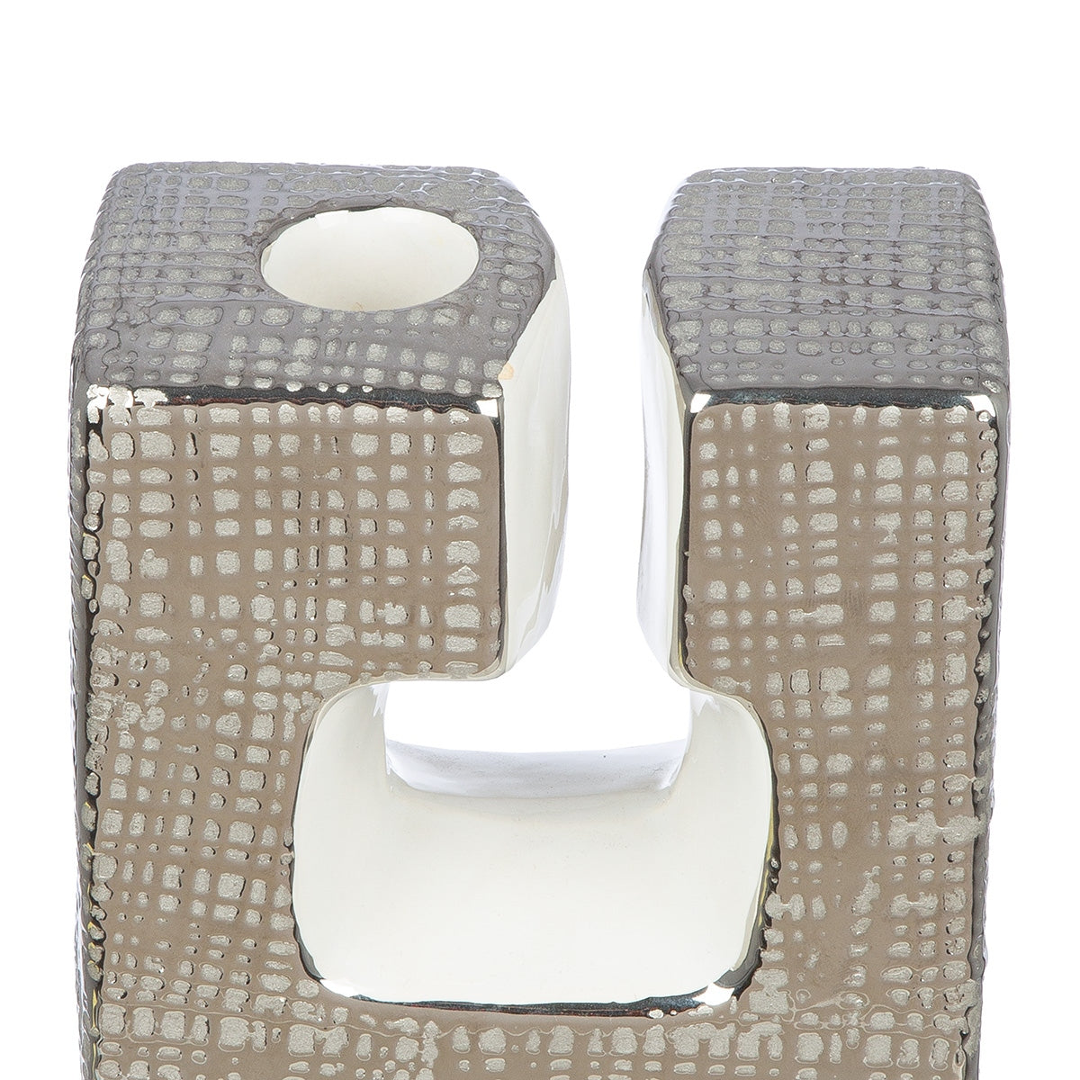 Κηροπήγιο 'Boston' Κεραμικό Ασημί/Λευκό 6x11.5x12.5