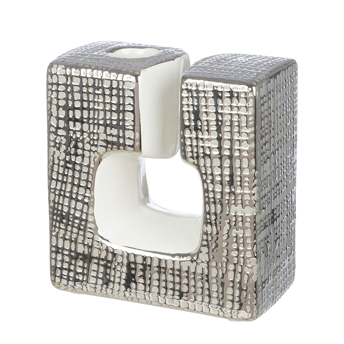 Κηροπήγιο 'Boston' Κεραμικό Ασημί/Λευκό 6x11.5x12.5