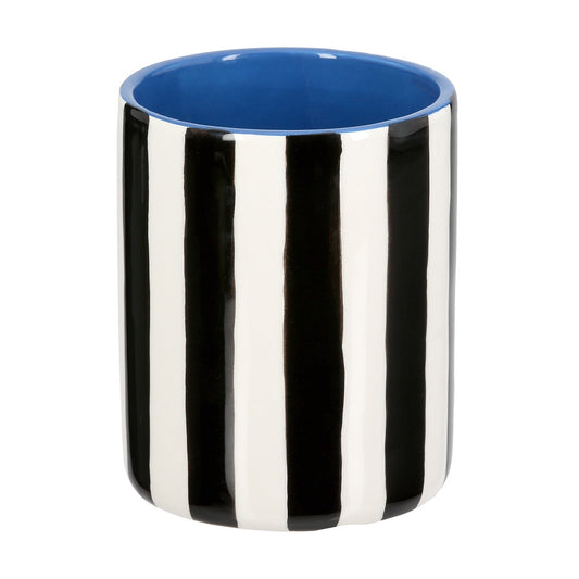 Βάζο Ριγέ Κεραμικό Μαύρο Λευκό 10x10x13