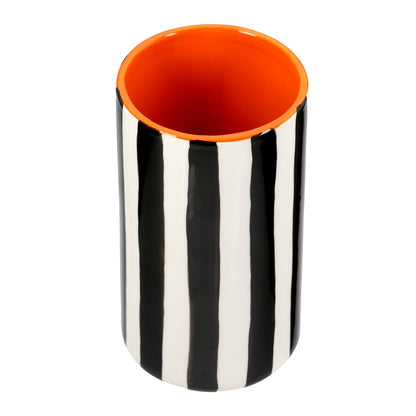 Βάζο Ριγέ Κεραμικό Μαύρο Λευκό 9x9x17