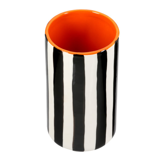 Βάζο Ριγέ Κεραμικό Μαύρο Λευκό 9x9x17