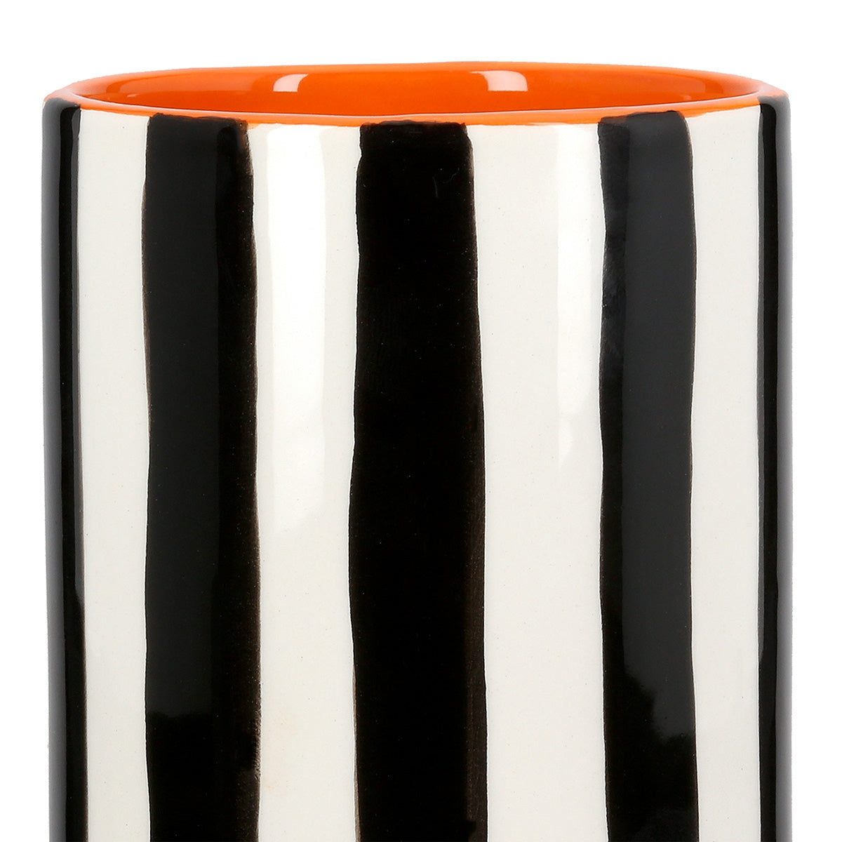 Βάζο Ριγέ Κεραμικό Μαύρο Λευκό 9x9x17