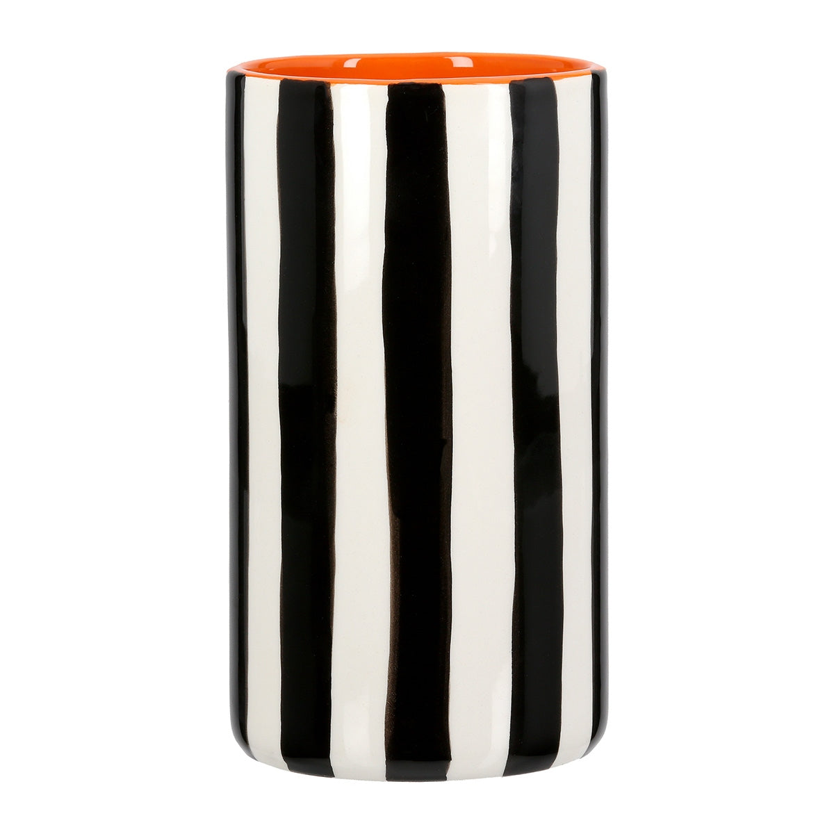 Βάζο Ριγέ Κεραμικό Μαύρο Λευκό 9x9x17