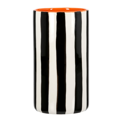 Βάζο Ριγέ Κεραμικό Μαύρο Λευκό 9x9x17