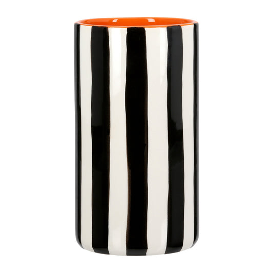 Βάζο Ριγέ Κεραμικό Μαύρο Λευκό 9x9x17