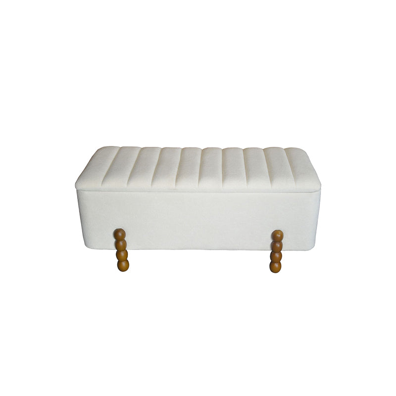 Σκαμπό Μπαούλο Daph Σετ 2 Τεμ Βελούδο Ύφασμα σε Μπεζ και Λευκή Απόχρωση