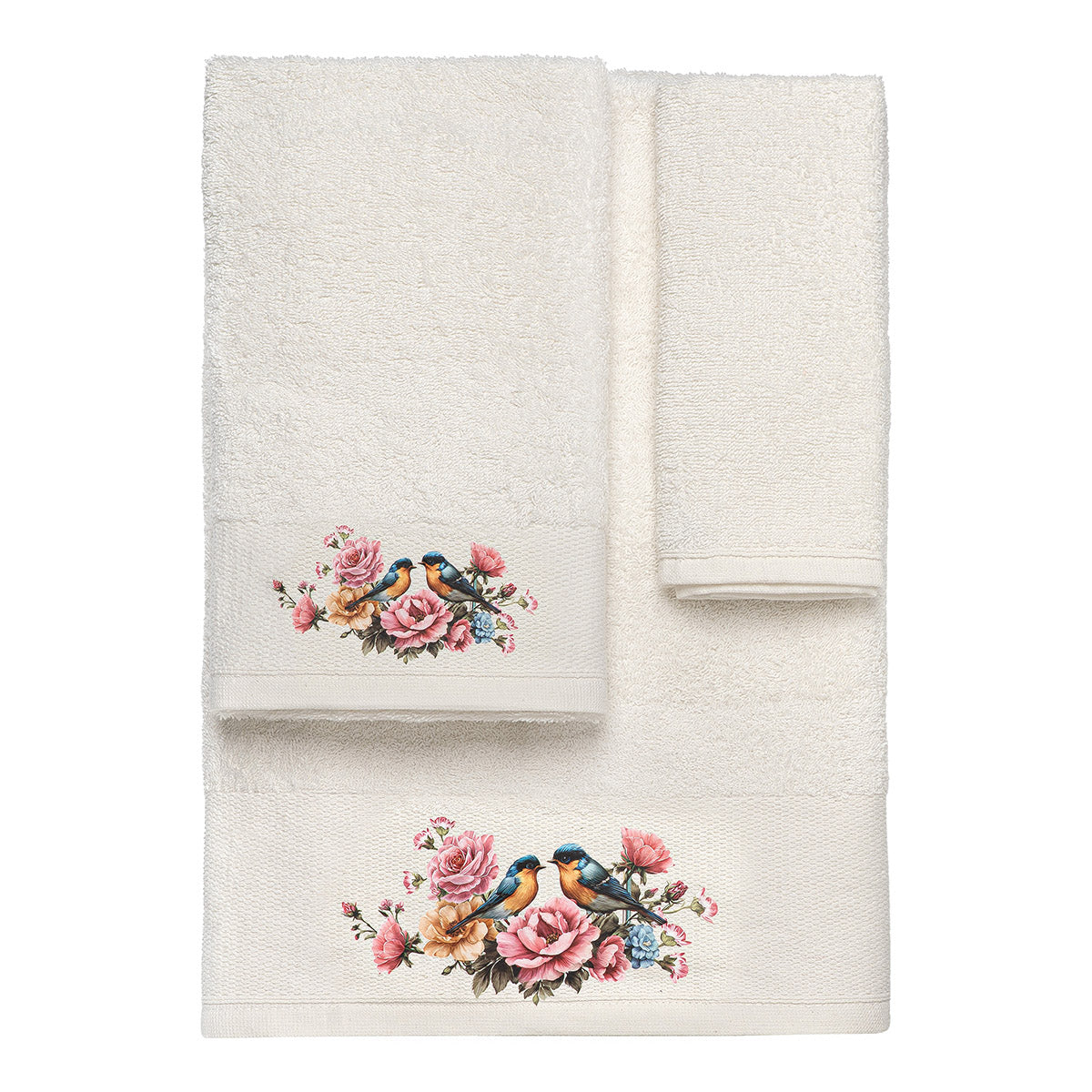 Towel Set 3 Pcs with Art Print 3555 Ecru