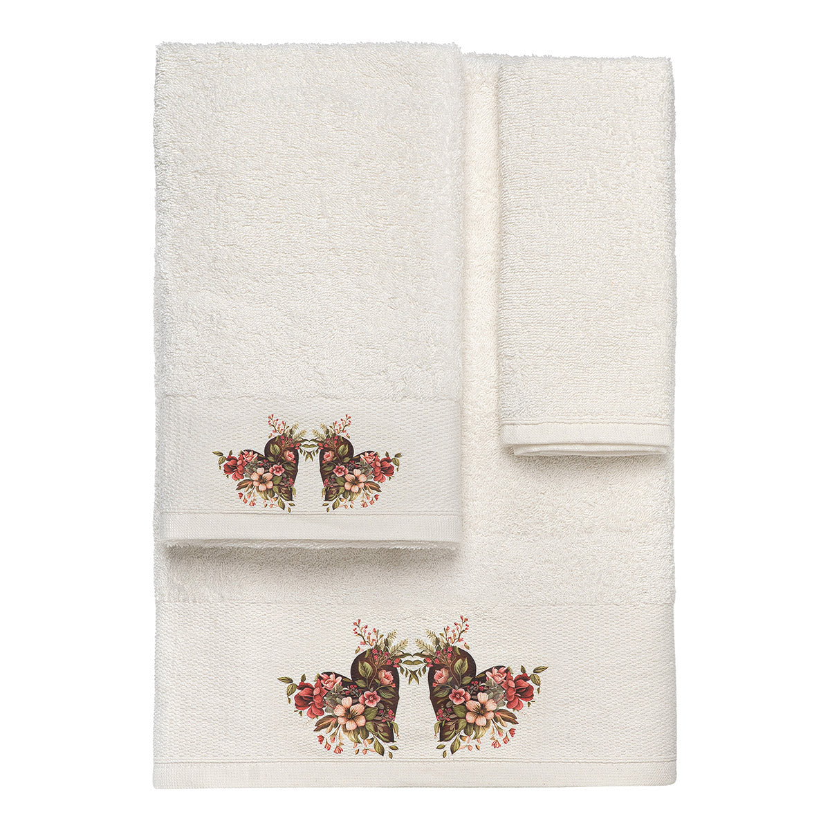 Towel Set 3 Pcs with Art Print 3557 Ecru