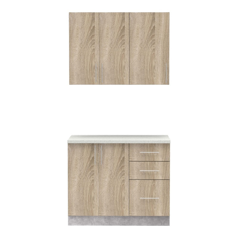 Σύνθεση Κουζίνας Festa I Μελαμίνη σε Sonoma Απόχρωση και Πάγκο σε Ανοιχτό Γκρι 100x60x85