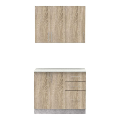 Σύνθεση Κουζίνας Festa I Μελαμίνη σε Sonoma Απόχρωση και Πάγκο σε Ανοιχτό Γκρι 100x60x85