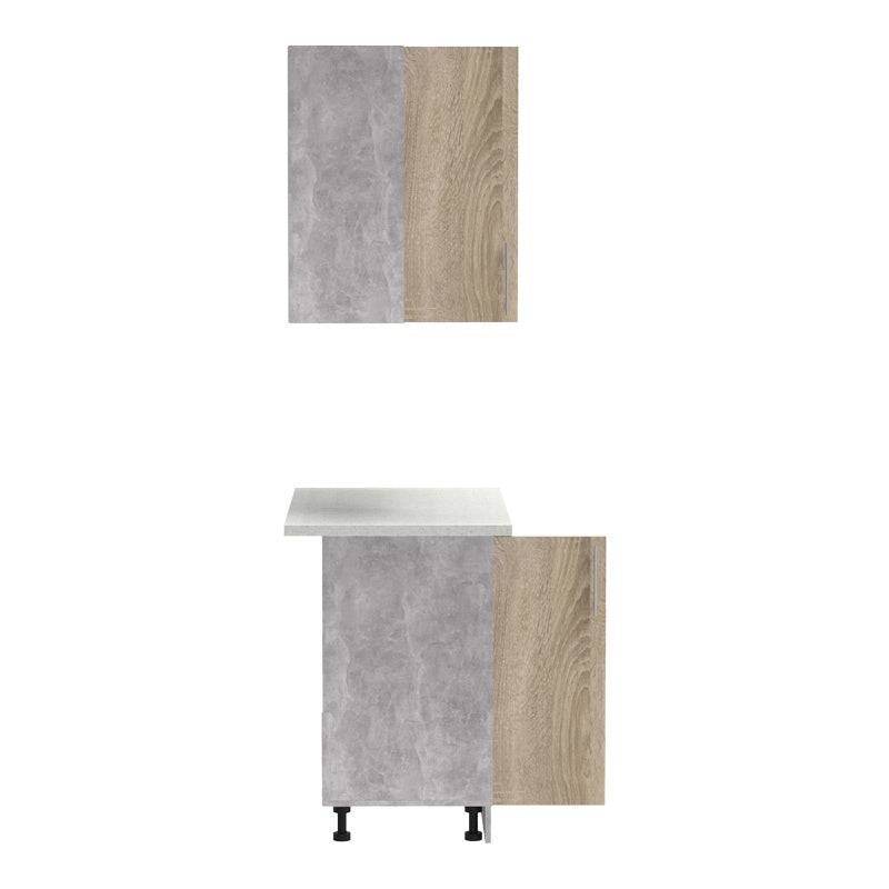 Σύνθεση Κουζίνας Festa I Μελαμίνη σε Sonoma Απόχρωση και Πάγκο σε Ανοιχτό Γκρι 100x60x85