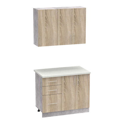 Σύνθεση Κουζίνας Festa I Μελαμίνη σε Sonoma Απόχρωση και Πάγκο σε Ανοιχτό Γκρι 100x60x85