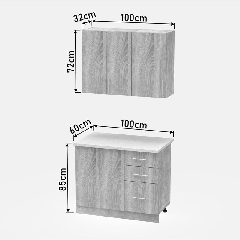 Σύνθεση Κουζίνας Festa I Μελαμίνη σε Ανθρακί και Πάγκο σε Sonoma Απόχρωση 100x60x85