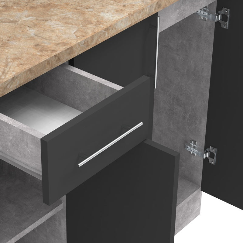 Σύνθεση Κουζίνας Festa II Μελαμίνη σε Ανθρακί και Πάγκο σε Sonoma Απόχρωση 120x60x85