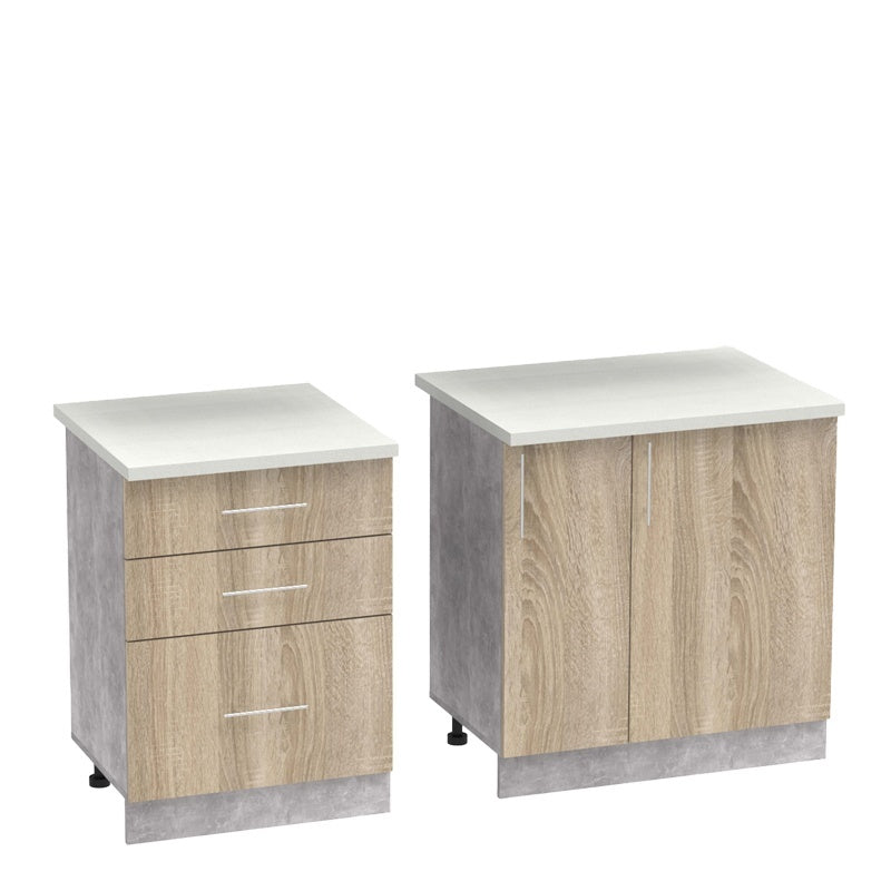 Σύνθεση Κουζίνας Festa III Μελαμίνη σε Sonoma Απόχρωση και Πάγκο σε Ανοιχτό Γκρι 140x60x85