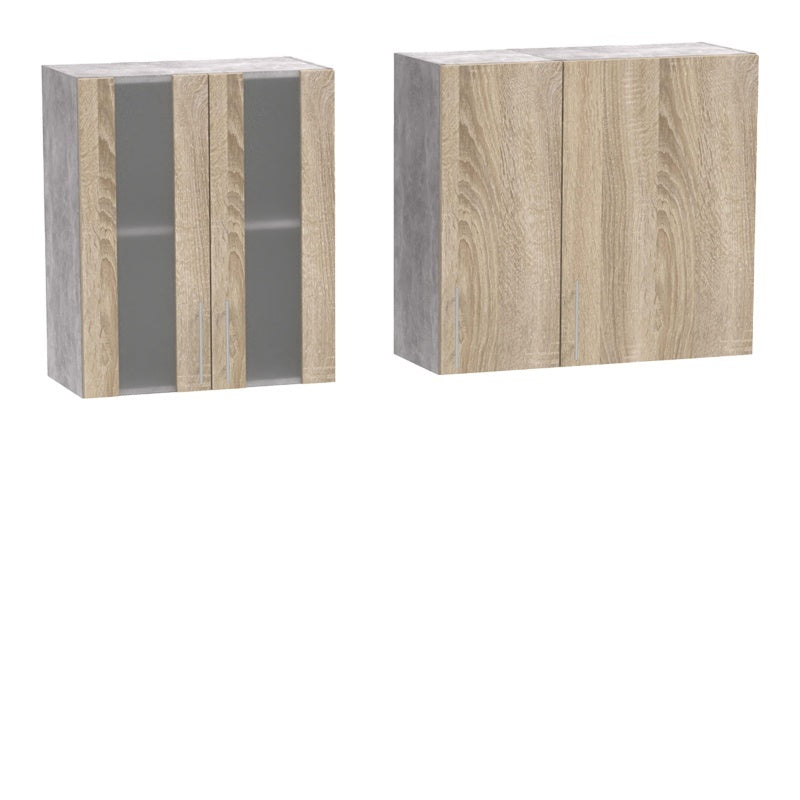 Σύνθεση Κουζίνας Festa III Μελαμίνη σε Sonoma Απόχρωση και Πάγκο σε Ανοιχτό Γκρι 140x60x85