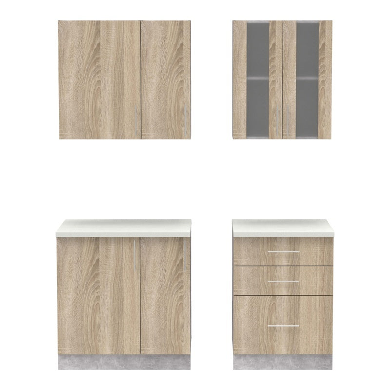 Σύνθεση Κουζίνας Festa III Μελαμίνη σε Sonoma Απόχρωση και Πάγκο σε Ανοιχτό Γκρι 140x60x85