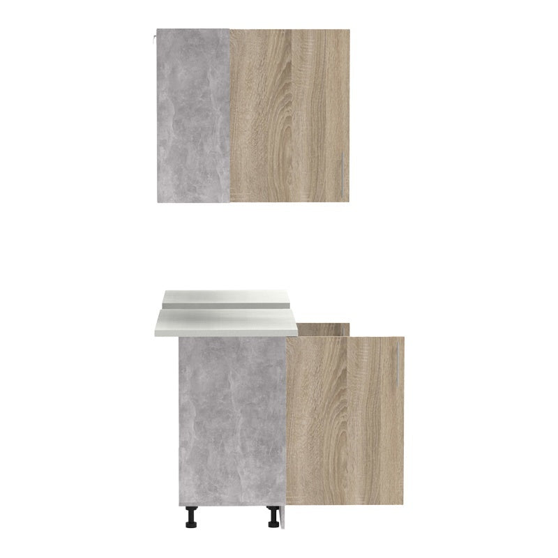 Σύνθεση Κουζίνας Festa III Μελαμίνη σε Sonoma Απόχρωση και Πάγκο σε Ανοιχτό Γκρι 140x60x85